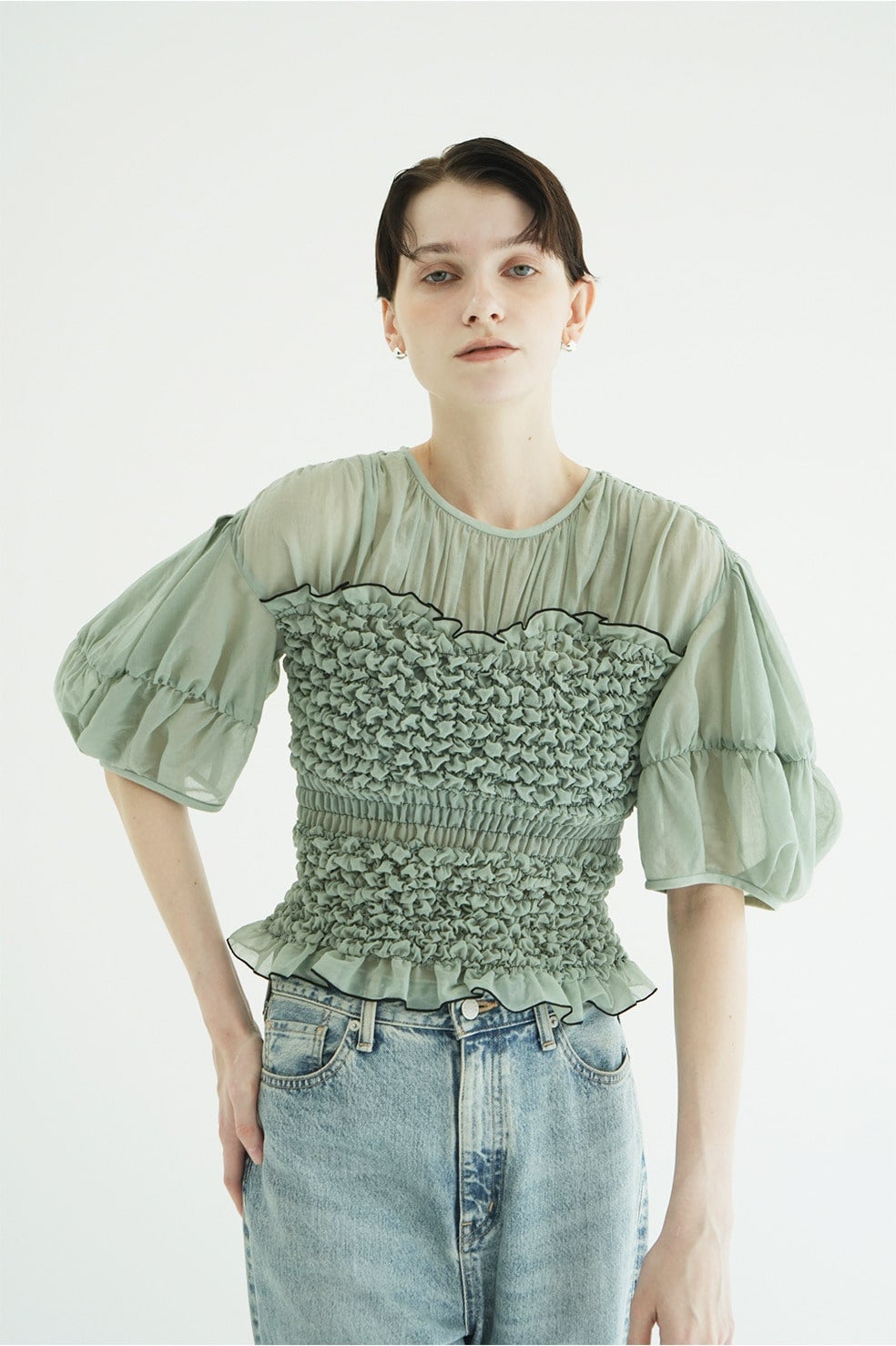COLOR STITCHED SHIRRING TOPS 11122-4263｜CLANE クラネ通販