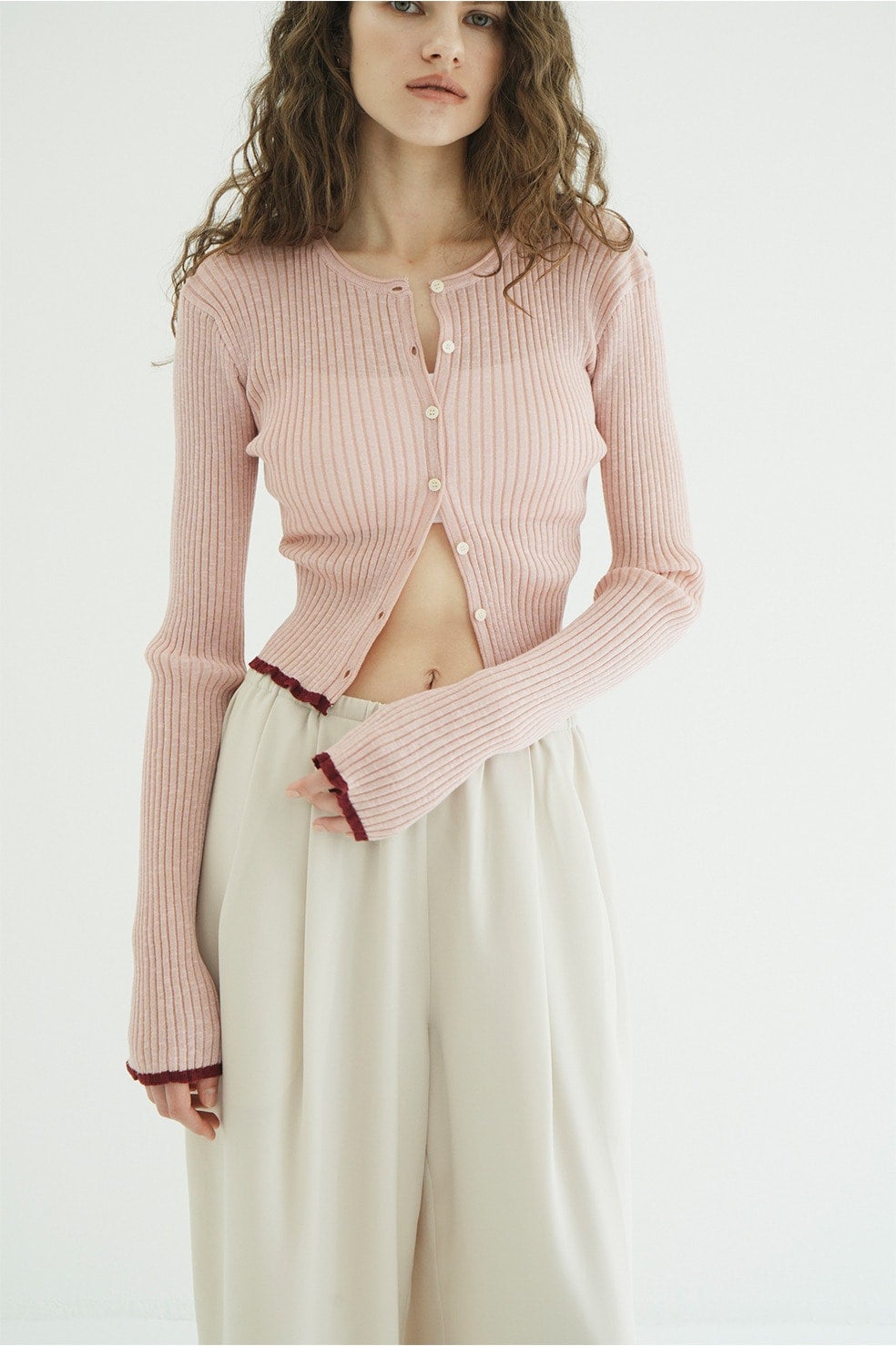 CONTRAST TRIM SHEER KNIT CARDIGAN 11106-2043｜CLANE クラネ通販